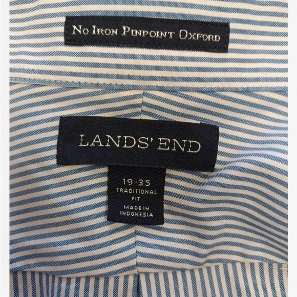Lands’ End Blue Pinstriped  Ling Sleeve Button Down Dress Shirt Size 19-35 - Picture 11 of 12